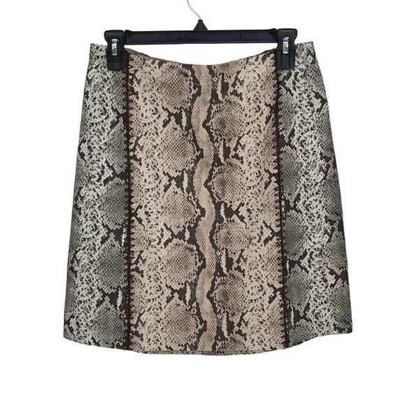 Etcetera Snake Print Mini Pencil Skirt Faux Leather Lined‎ Size 4 Tan Sage Green - Picture 1 of 9